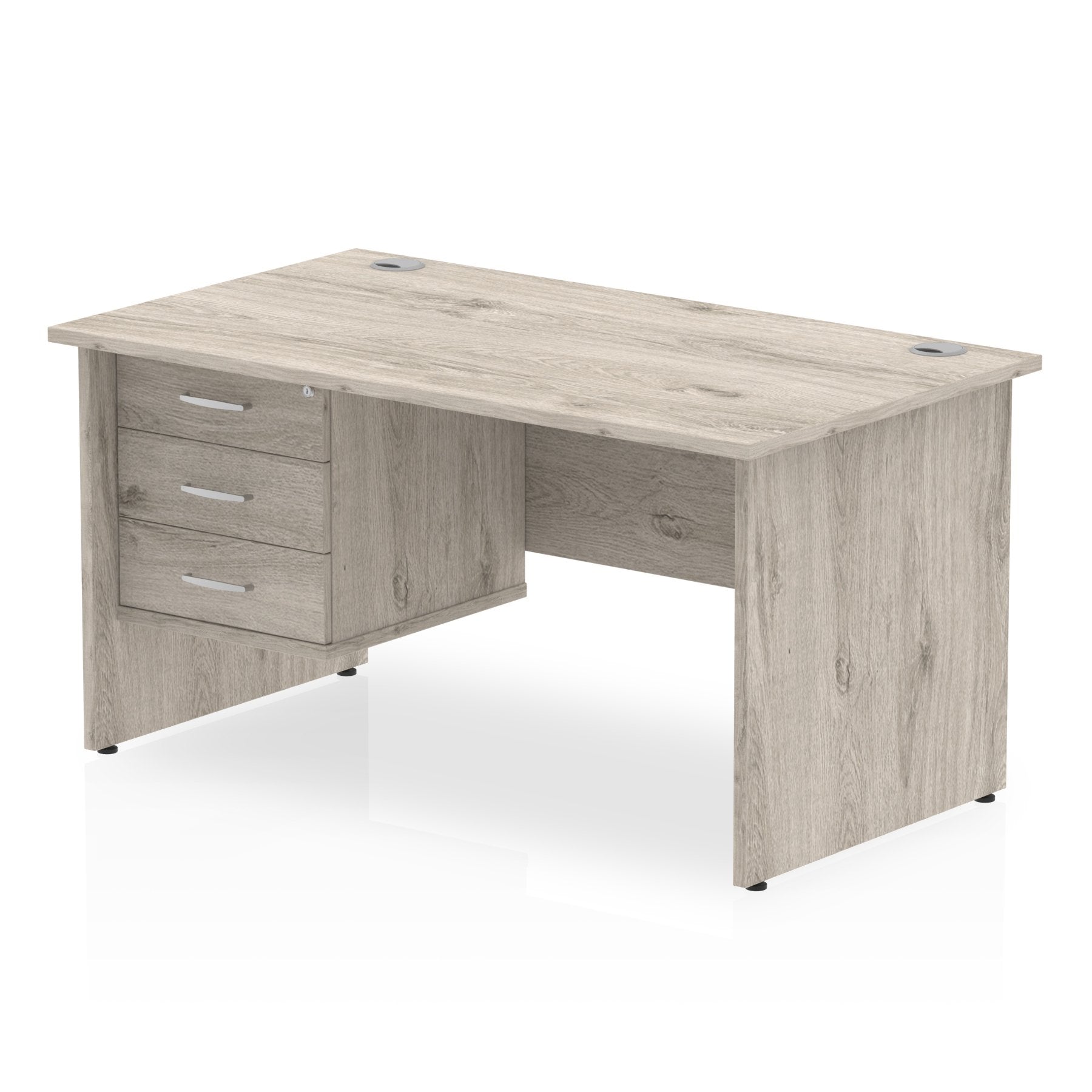 Dynamic Impulse W1600 x D800 x H730mm Straight Office Desk Panel End Leg With 1 x 3 Drawer Fixed Pedestal Grey Oak Finish - I003477 DD