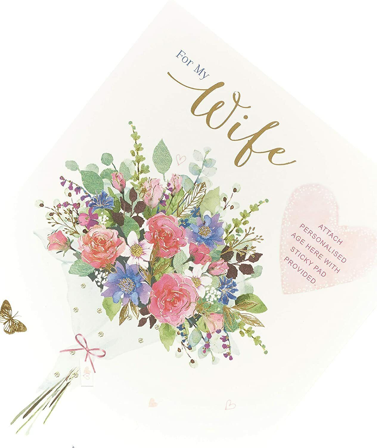 Wife Birthday Card Personalised Age: Choose from 40th to 90th