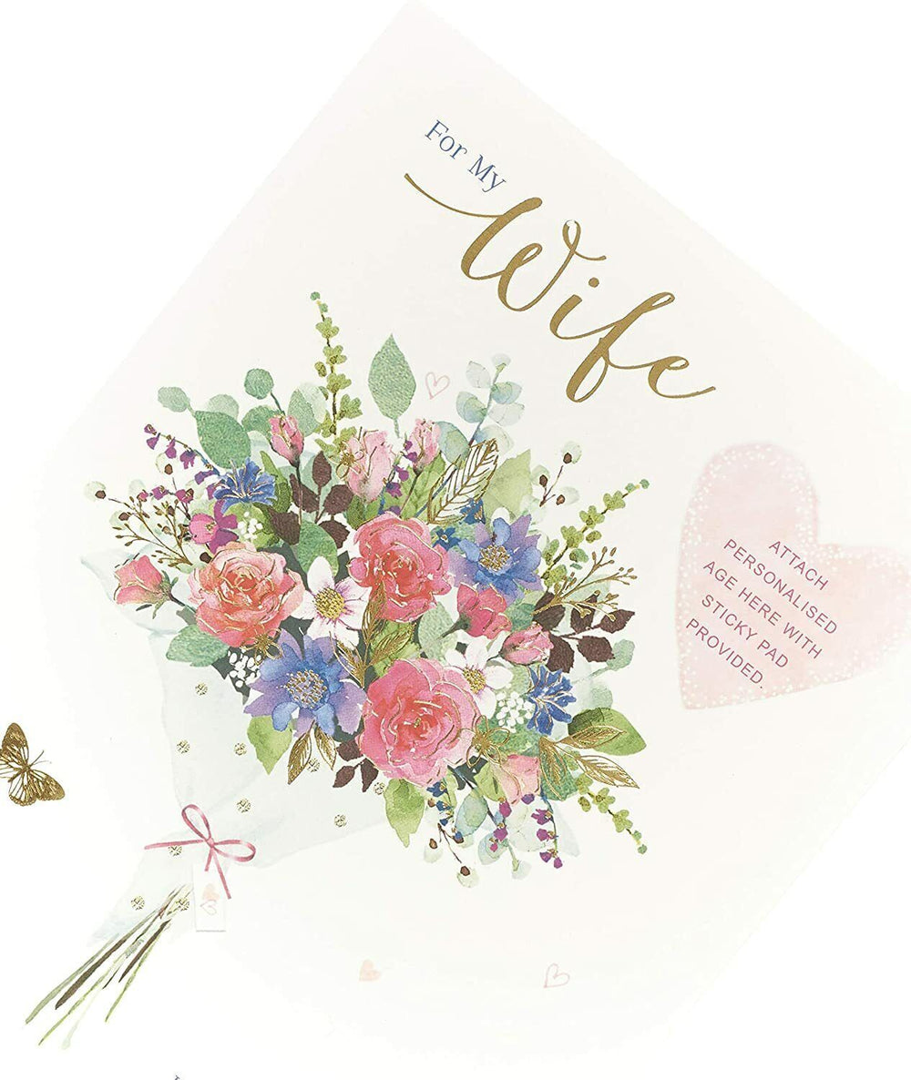 Wife Birthday Card Personalised Age: Choose from 40th to 90th