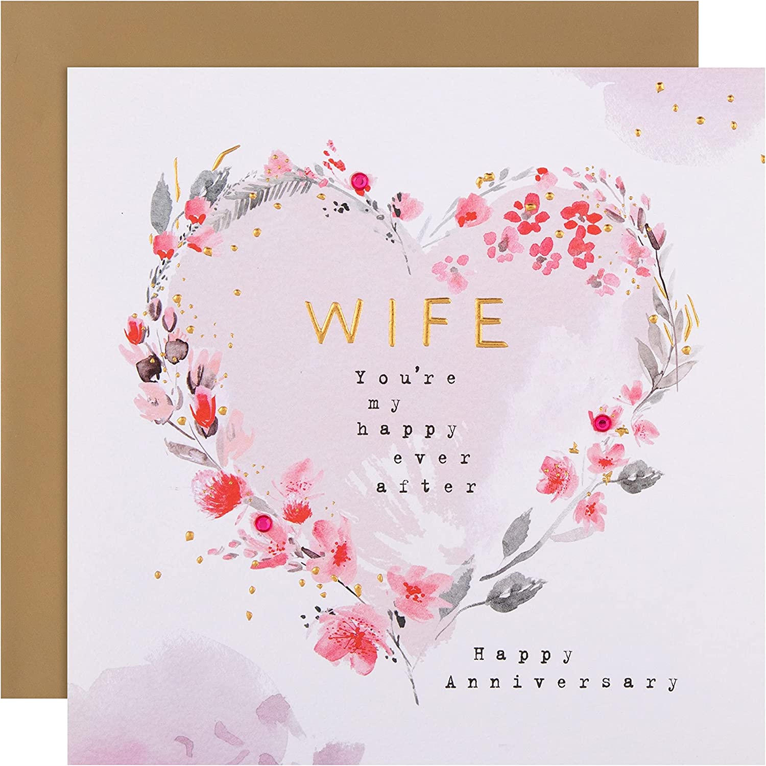 Contemporary Floral Heart Anniversary Card for Wife
