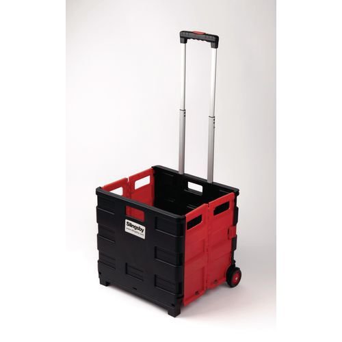 Slingsby Folding Box Trolley with Telescopic Handle 35Kg Capacity W380 x D430 x H410 (Open) Black/Red - 418972 DD