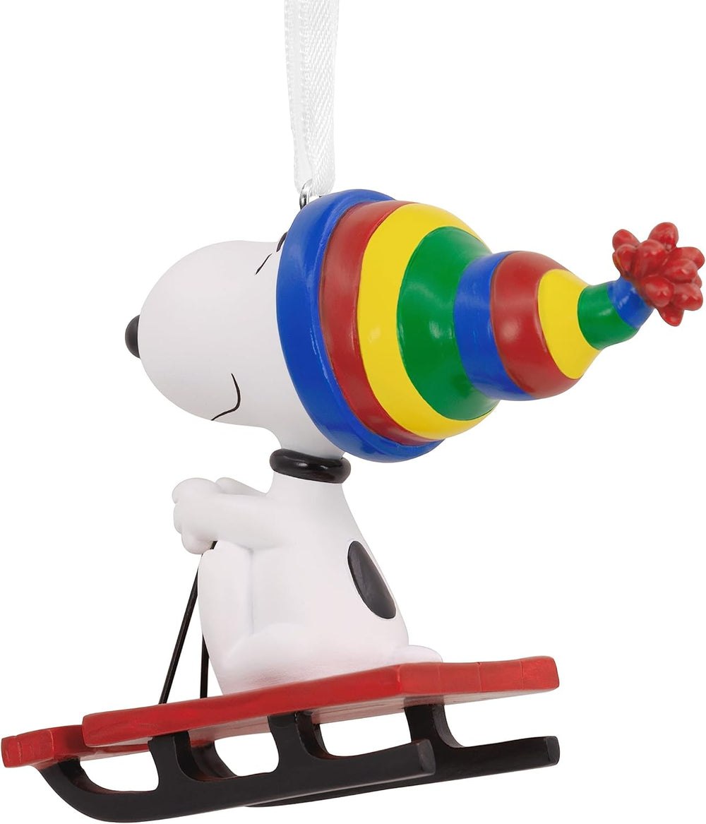 Hallmark Collectable Peanuts Snoopy on Sled Ornaments, Snoopy Decoration, Christmas Hanging Ornament, Gifts for Christmas, Peanuts Comics