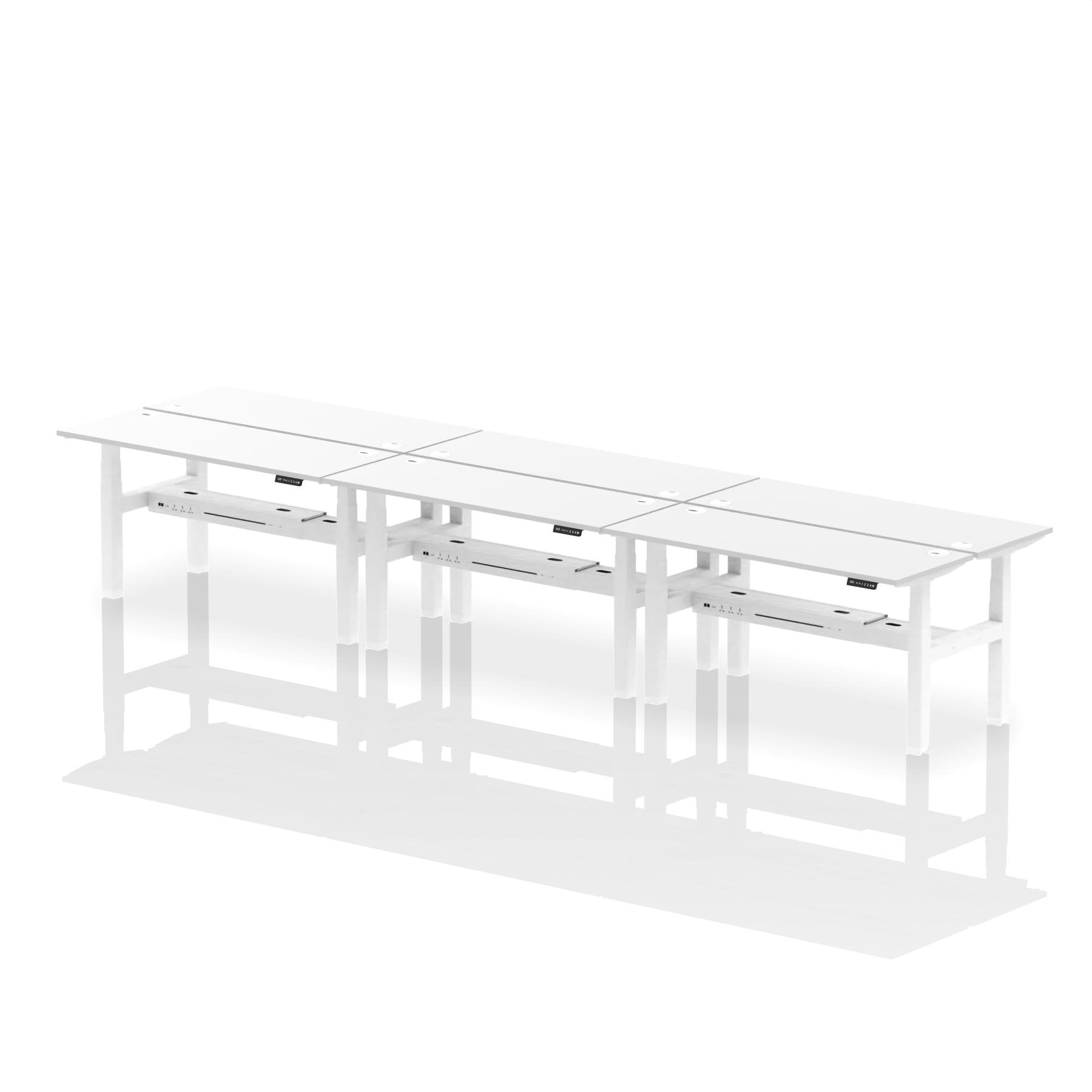 Dynamic Air Back-to-Back W1600 x D600mm Height Adjustable Sit Stand 6 Person Bench Desk With Cable Ports White Finish White Frame - HA02284 DD