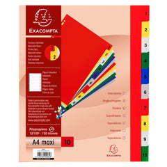 Exacompta Index 1-10 A4 Extra Wide 120 Micron Polypropylene Bright Assorted Colours - 84E