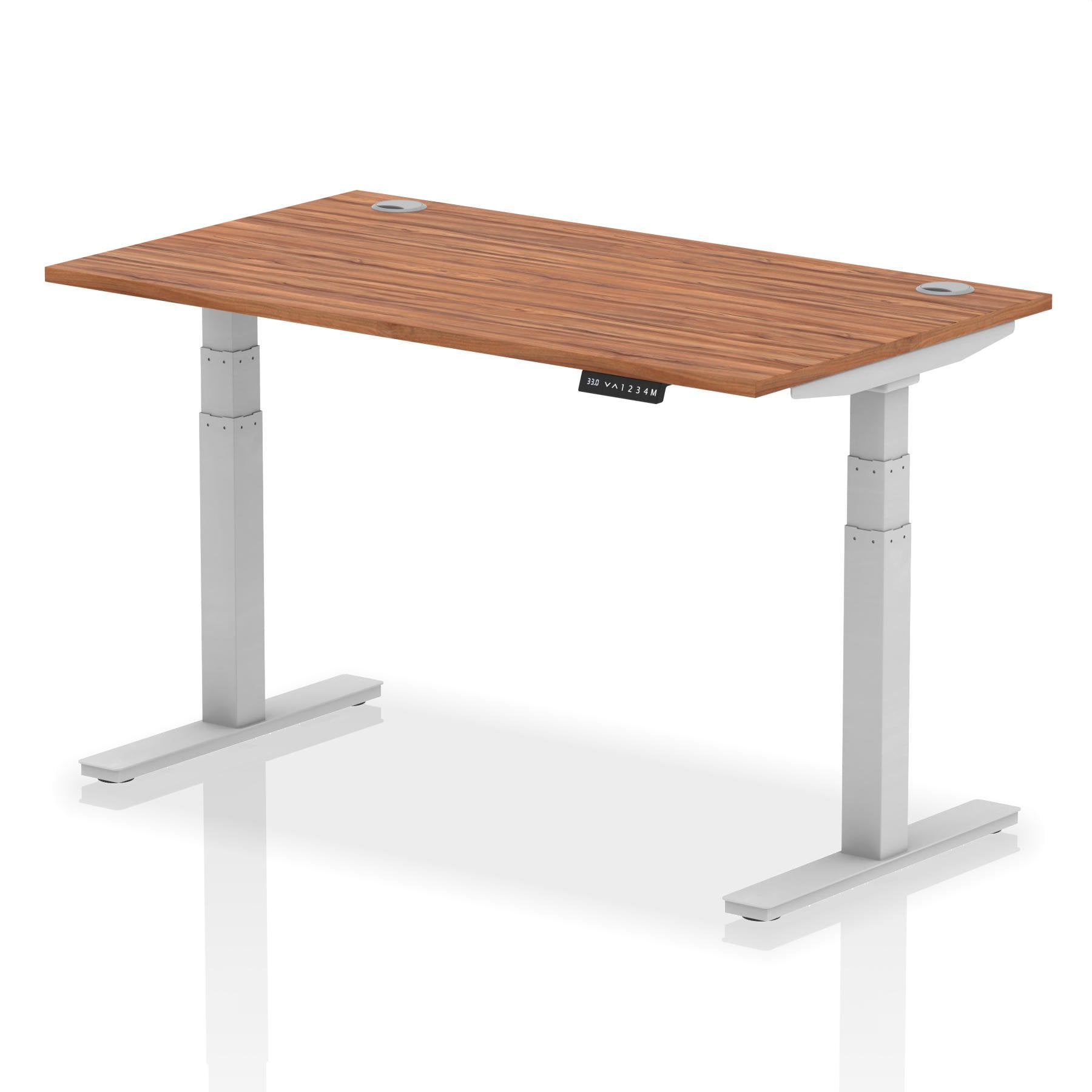 Dynamic Air 1400 x 800mm Height Adjustable Desk Walnut Top Cable Ports Silver Leg HA01086 DD