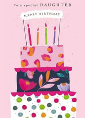 Special Daughter Birthday Card – Floral Cake Design with Elegant Foil Finish