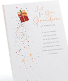 Festive Christmas Card for Grandson – Present & Snowflake Illustration