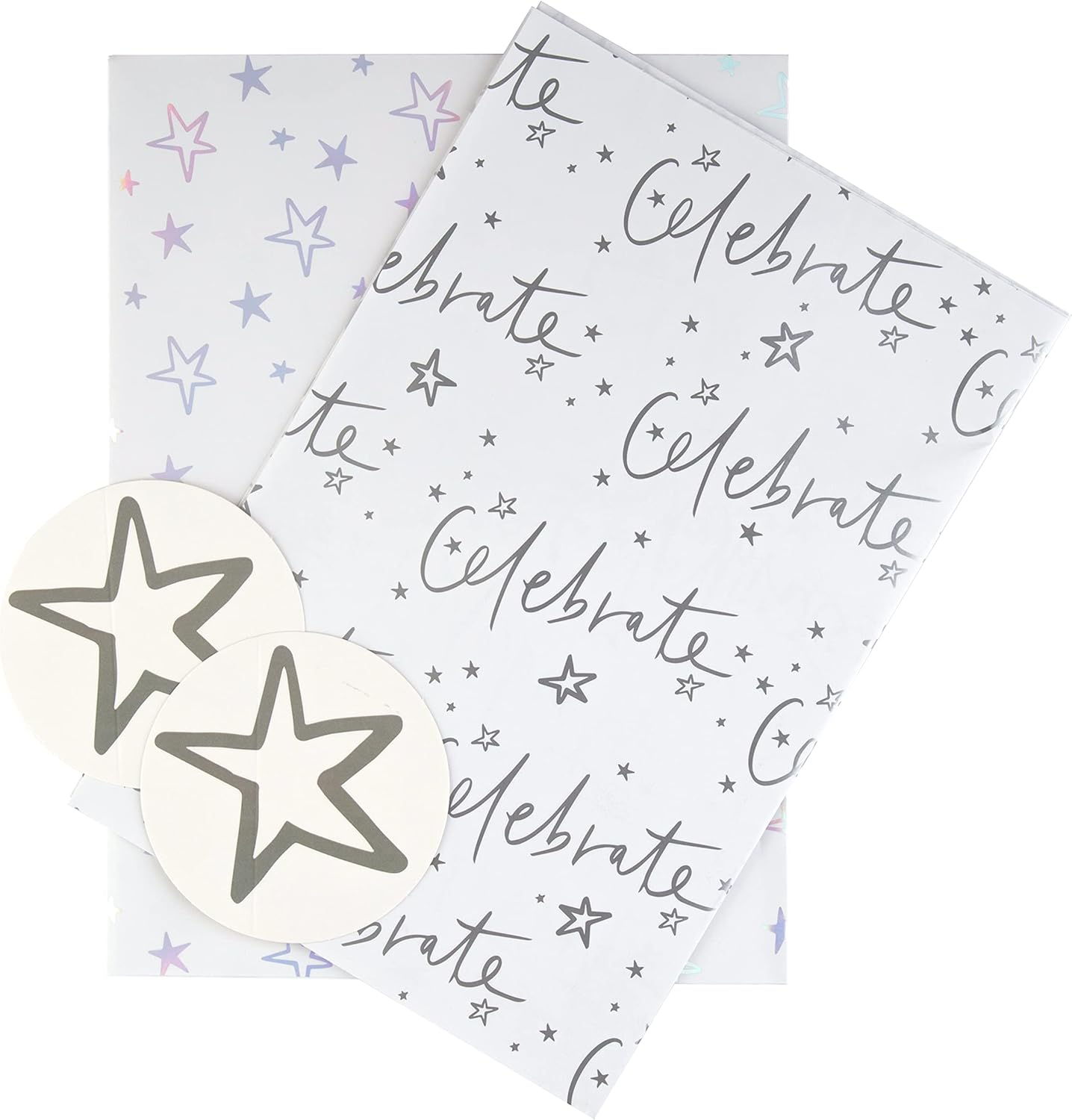 Celebration Wrapping Paper and Gift Tag Pack Bundle - 2 Sheets and 2 Tags in 2 Designs