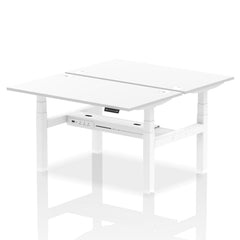 Dynamic Air Back-to-Back W1400 x D800mm Height Adjustable Sit Stand 2 Person Bench Desk With Cable Ports White Finish White Frame - HA02026 DD
