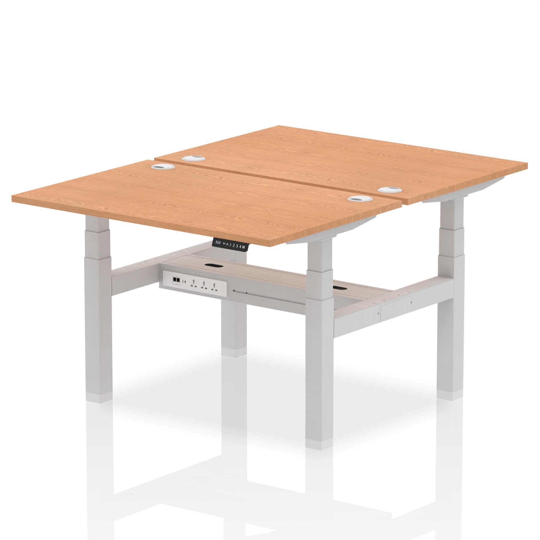 Dynamic Air Back-to-Back W1200 x D800mm Height Adjustable Sit Stand 2 Person Bench Desk With Cable Ports Oak Finish Silver Frame - HA01676 DD
