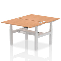 Dynamic Air Back-to-Back W1200 x D800mm Height Adjustable Sit Stand 2 Person Bench Desk With Cable Ports Oak Finish Silver Frame - HA01676 DD