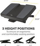 Fellowes Professional Series ergonomic under desk foot rest in black with adjustable height and massage surface for comfort.
