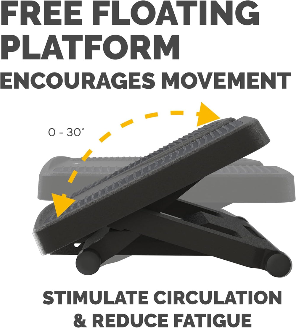Fellowes Professional Series Ultra Ergonomic Under Desk Foot Rest in black with adjustable height and massage surface.