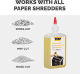 Fellowes Shredder Oil 355ml bottle, lubricant for micro-cut and cross-cut paper shredders, office supplies accessory.