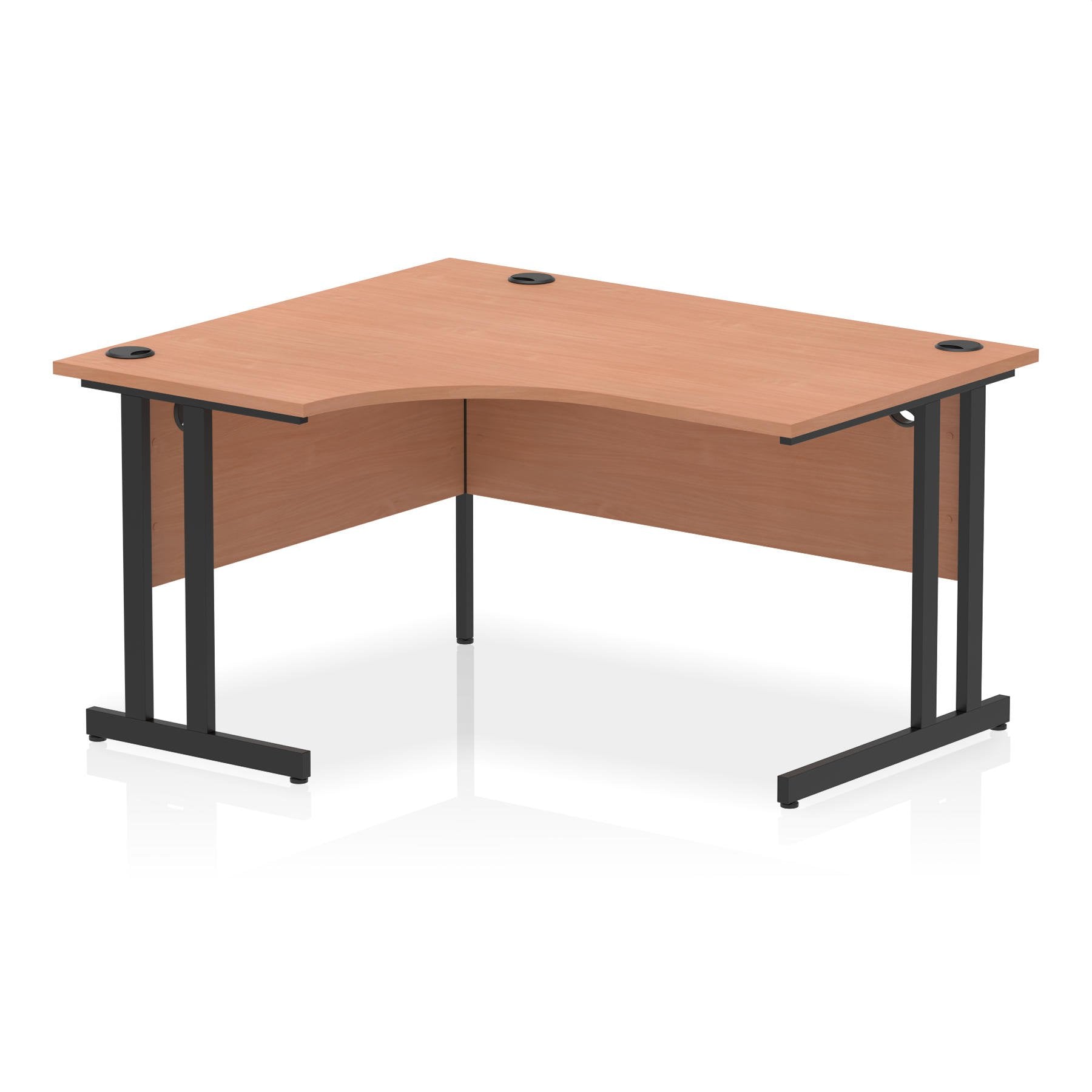Dynamic Impulse W1400 x D1200/800 x H730mm Left Hand Crescent Desk With Cable Management Ports Cantilever Leg Beech Finish Black Frame - MI003197 DD