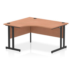 Dynamic Impulse W1400 x D1200/800 x H730mm Left Hand Crescent Desk With Cable Management Ports Cantilever Leg Beech Finish Black Frame - MI003197 DD