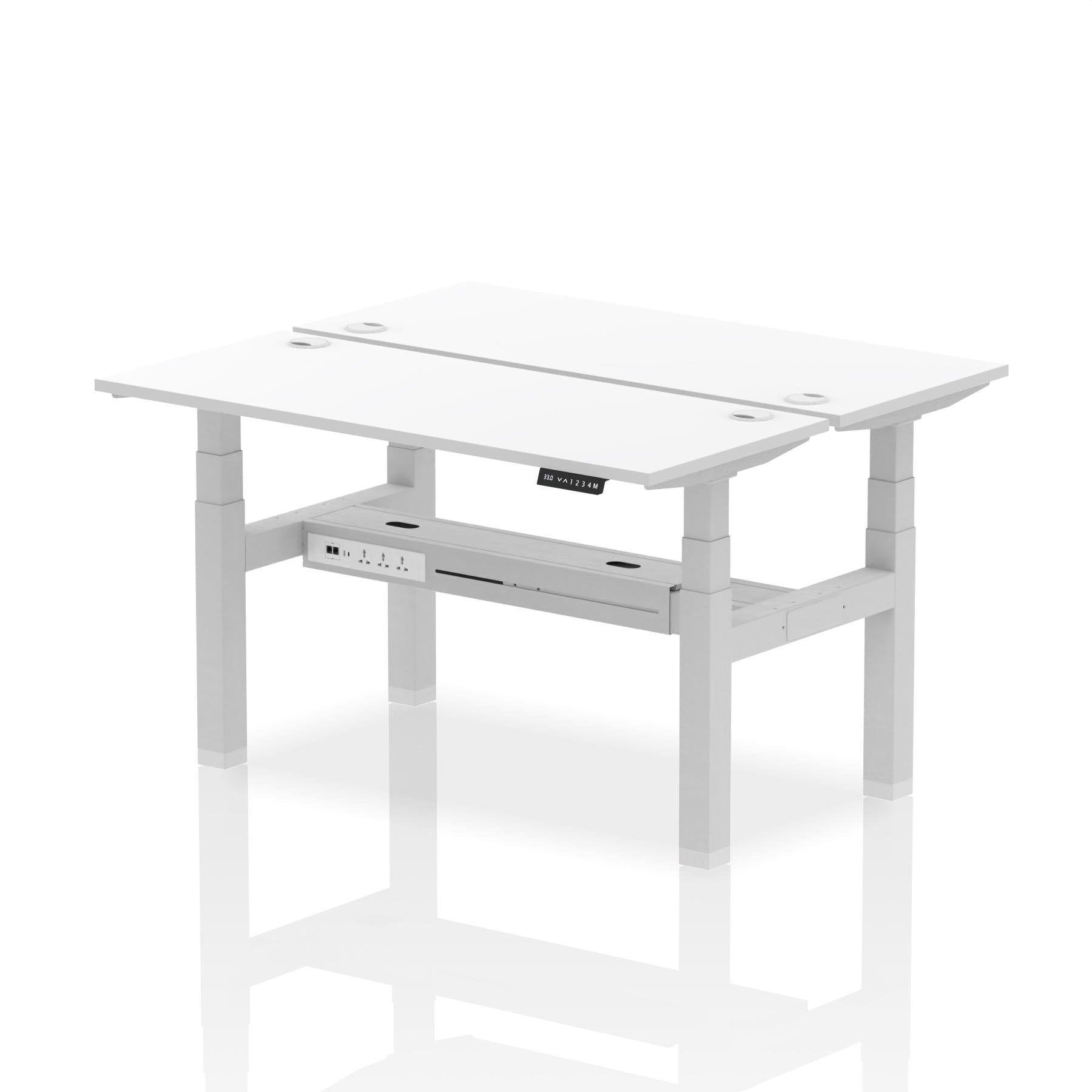 Dynamic Air Back-to-Back W1400 x D600mm Height Adjustable Sit Stand 2 Person Bench Desk With Cable Ports White Finish Silver Frame - HA01886 DD