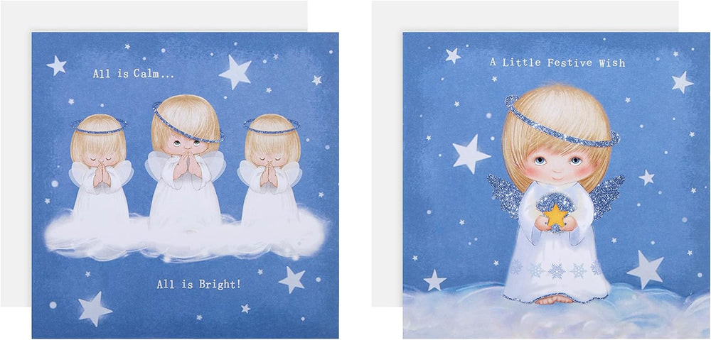 Pack of 16 Christmas Cards – Cute Retro Angel Multipack (2 Designs)
