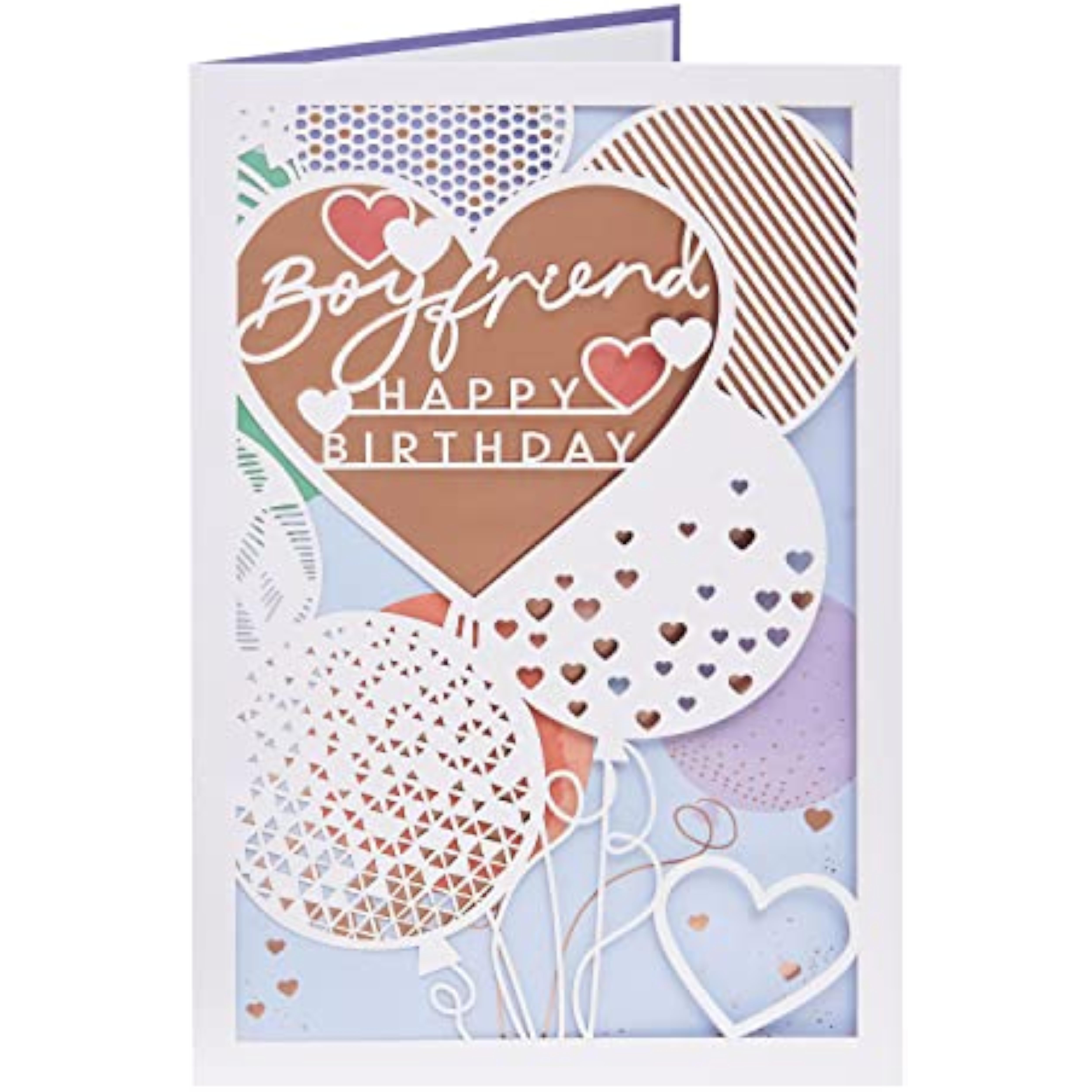 Birthday Card for Boyfriend with Envelope - Lovely Design with Lazer Cut Hearts and Balloons