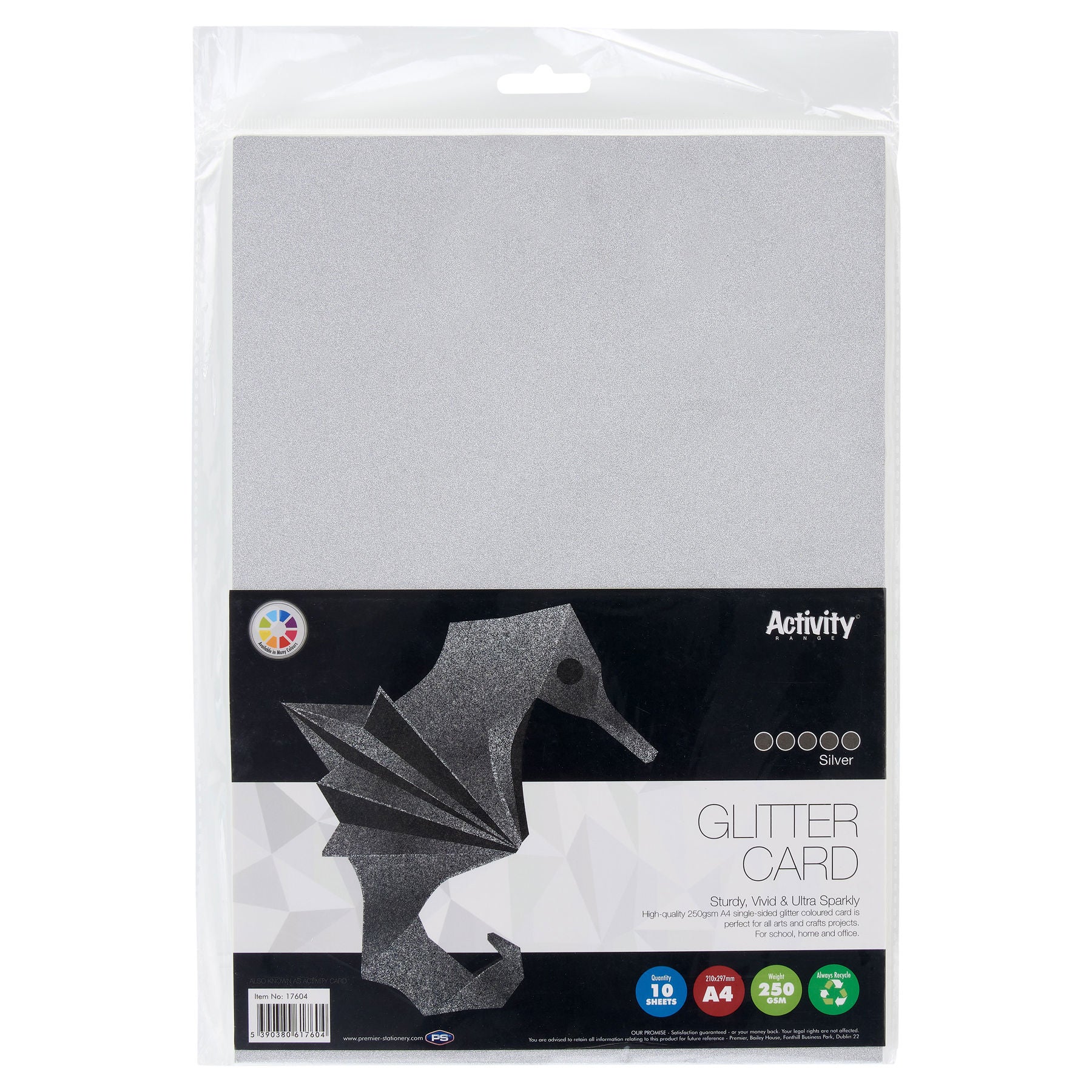 A4 250gsm Glitter Card 10 Sheets - Silver