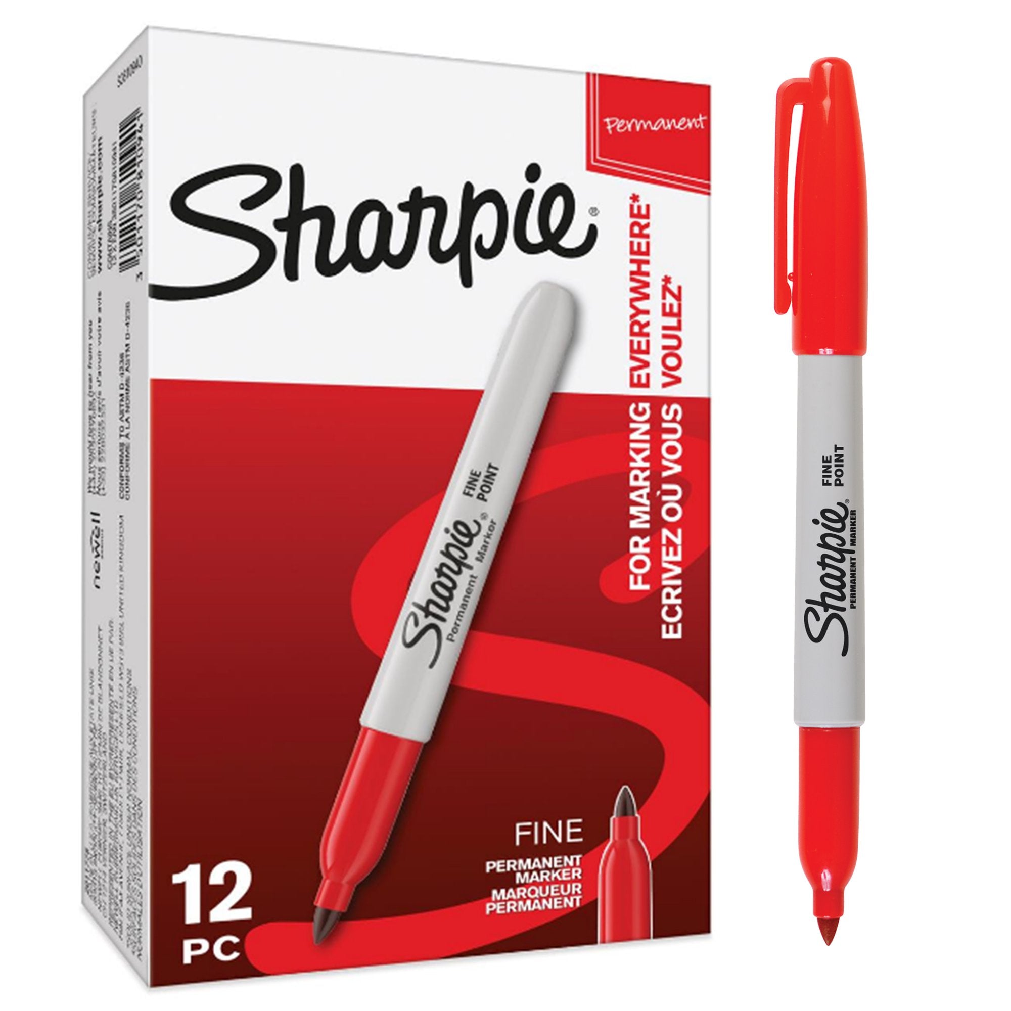 Sharpie Permanent Marker Fine Tip 0.9mm Line Red (Pack 12) - S0810940
