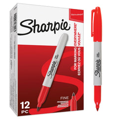 Sharpie Permanent Marker Fine Tip 0.9mm Line Red (Pack 12) - S0810940