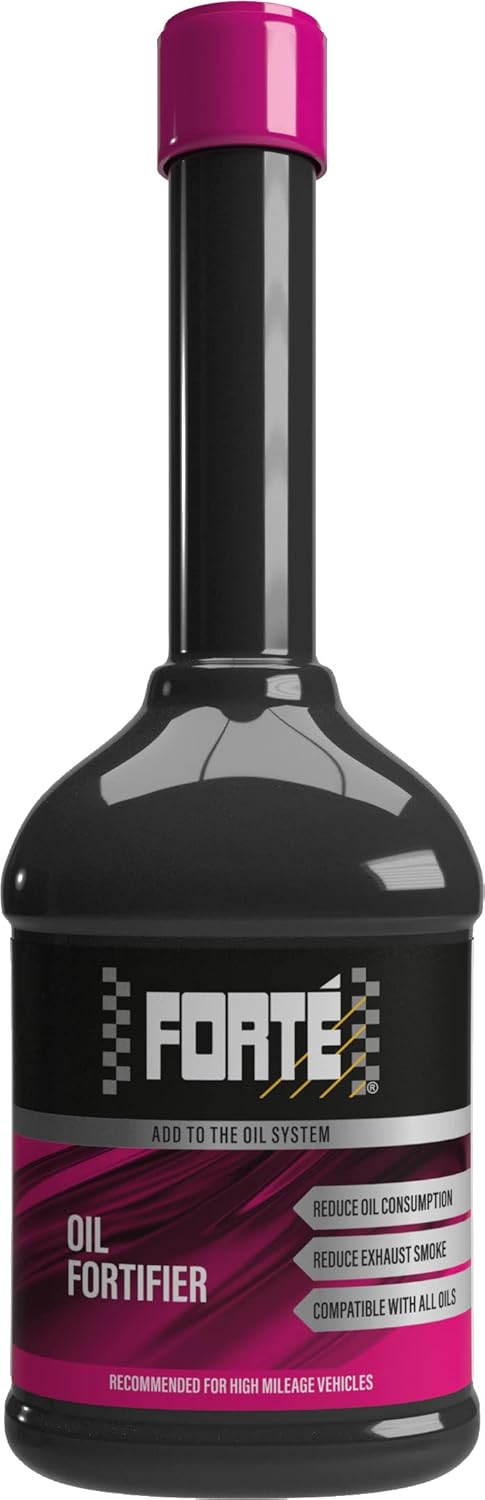 Forte High Mileage Engine Oil Fortifier in a 400ml bottle, automotive car maintenance fluid for improving engine performance.