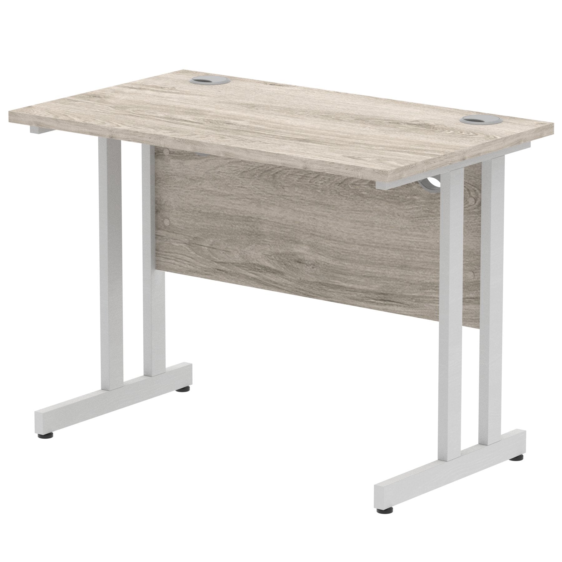 Impulse 1000 x 600mm Straight Desk Grey Oak Top Silver Cantilever Leg I003063 DD
