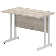 Impulse 1000 x 600mm Straight Desk Grey Oak Top Silver Cantilever Leg I003063 DD