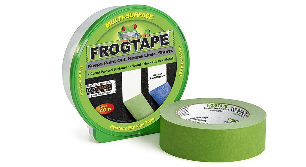 Green Frog Tape painter's masking tape for multi-surface indoor painting, designed for sharp lines and clean decorating results.