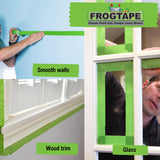 Green Frog Tape painter's masking tape for indoor surfaces, designed for sharp lines and clean paint edges in decorating projects.