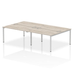 Impulse Back-to-Back 4 Person Bench Desk W1400 x D1600 x H730mm With Cable Ports Grey Oak Finish Silver Frame - IB00149 DD
