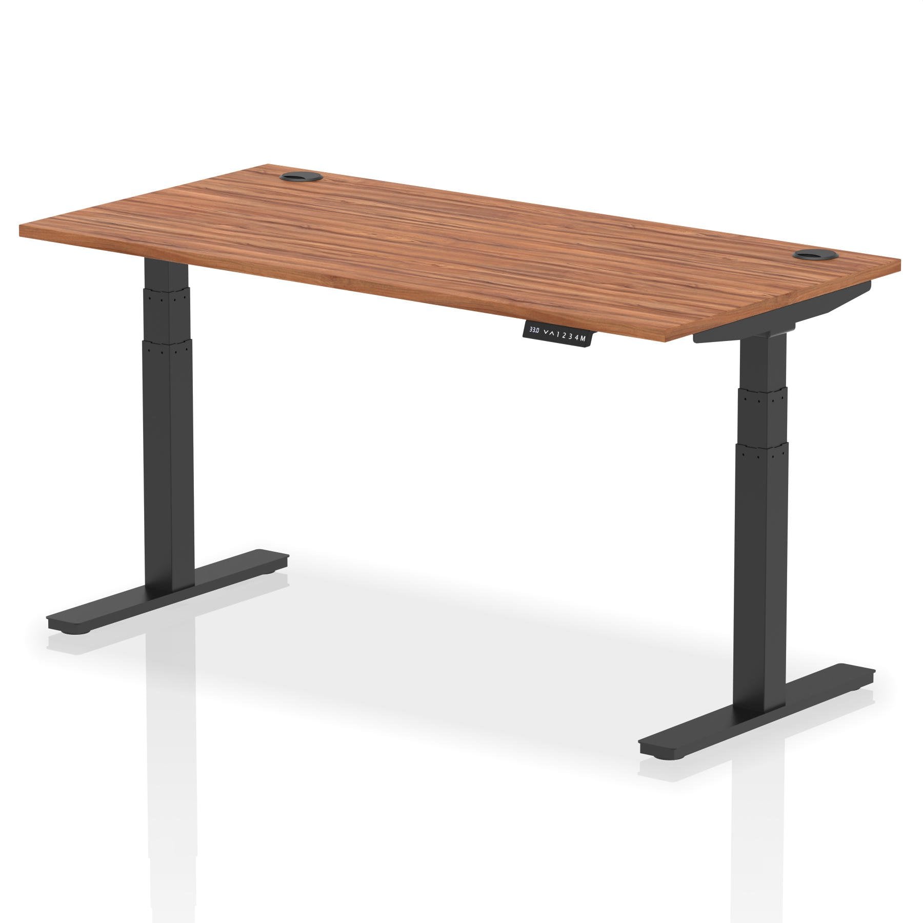 Dynamic Air 1600 x 800mm Height Adjustable Desk Walnut Top Cable Ports Black Leg HA01211 DD
