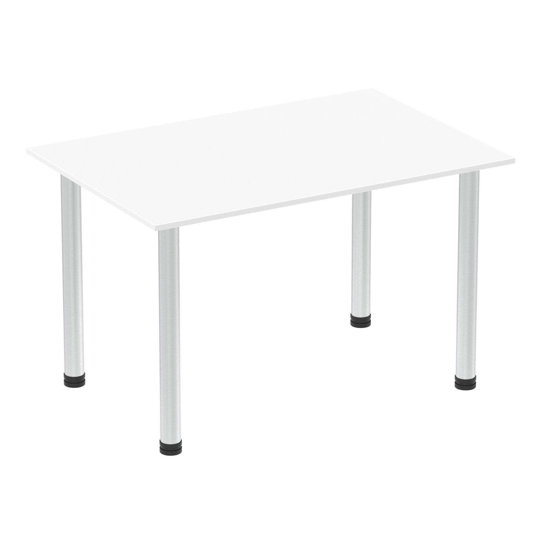 Impulse 1200mm Straight Table White Top Brushed Aluminium Post Leg I003632 DD