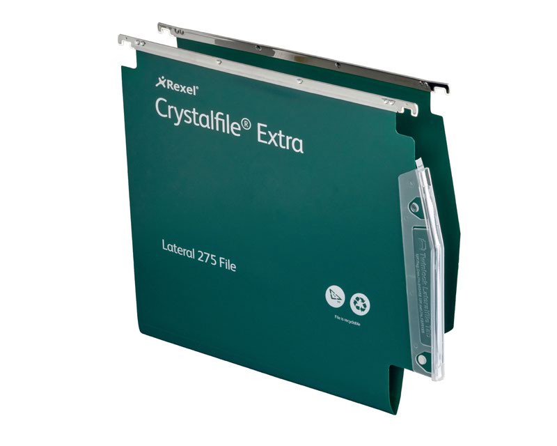 Rexel Crystalfile Extra 275 Foolscap Lateral Suspension File Polypropylene 15mm V Base Green (Pack 25) 70637
