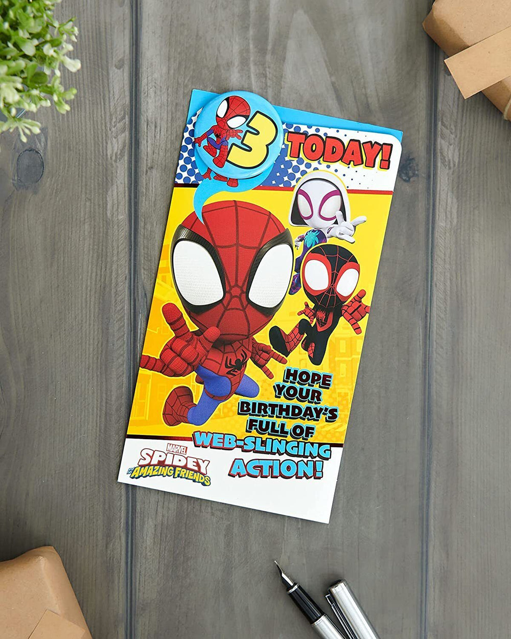 Marvel Spider Man 3rd Birthday Card with Badge