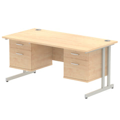 Dynamic Impulse W1600 x D800 x H730mm Straight Office Desk Cantilever Leg With 2x2 Drawer Double Fixed Pedestal Maple Finish Silver Frame - MI002449 DD