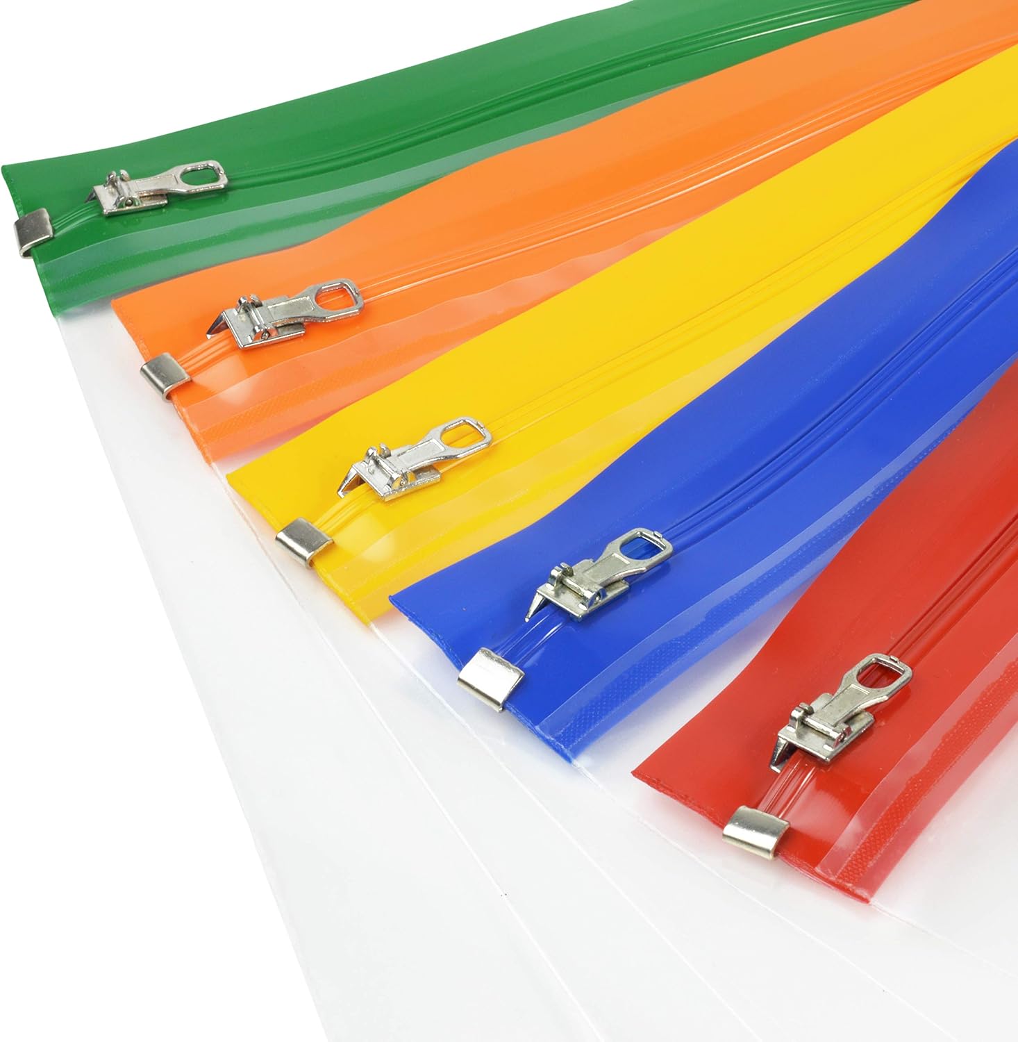 Rapesco Zippi Bag with Metal Zip, A4+, Clear with Assorted Bright Coloured Zip Strips (Pack 5)