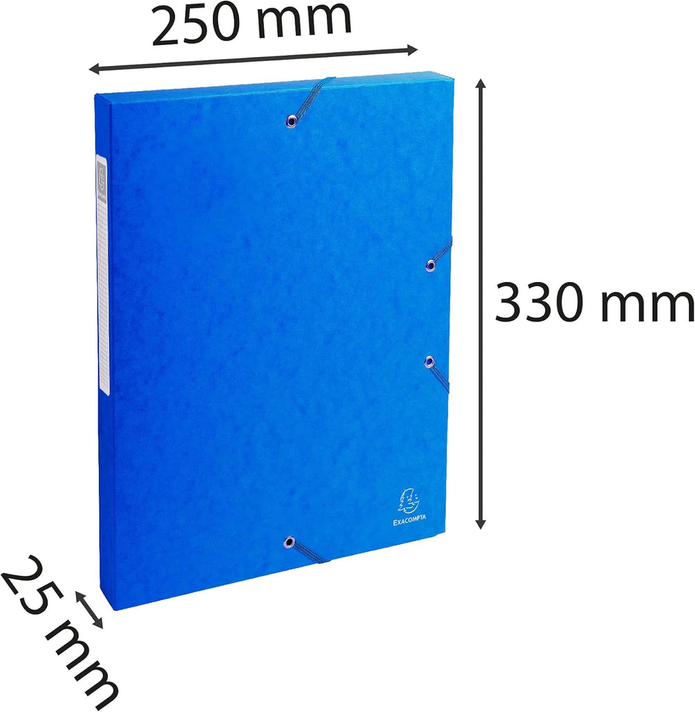 Exacompta - Ref 50300E - Elasticated Filing Archive Box - 270 x 340mm in Size, 25mm Spine, 600gsm Premium Pressboard, Elastic Closure - Assorted Colours (Pack of 8)