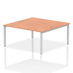 Impulse Back-to-Back 2 Person Bench Desk W1600 x D1600 x H730mm With Cable Ports Beech Finish Silver Frame - IB00124 DD