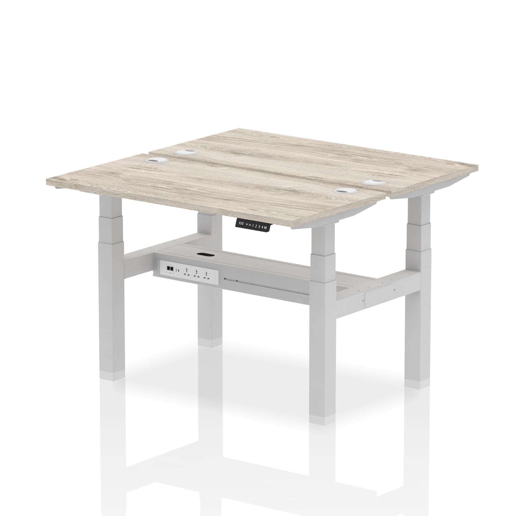 Dynamic Air Back-to-Back W1200 x D600mm Height Adjustable Sit Stand 2 Person Bench Desk With Cable Ports Grey Oak Finish Silver Frame - HA01538 DD