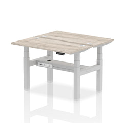 Dynamic Air Back-to-Back W1200 x D600mm Height Adjustable Sit Stand 2 Person Bench Desk With Cable Ports Grey Oak Finish Silver Frame - HA01538 DD