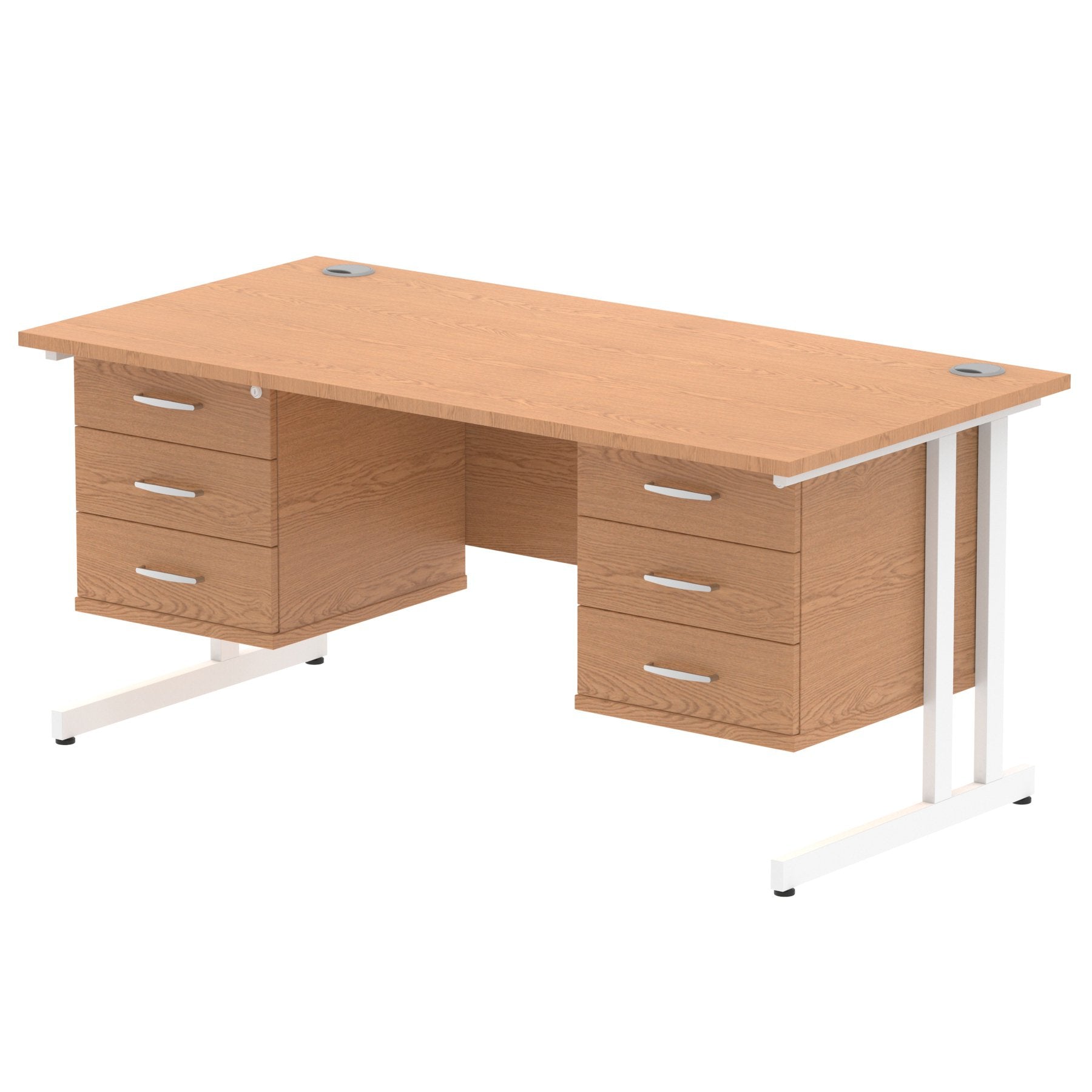 Dynamic Impulse W1600 x D800 x H730mm Straight Office Desk Cantilever Leg With 2x3 Drawer Double Fixed Pedestal Oak Finish White Frame - MI002687 DD