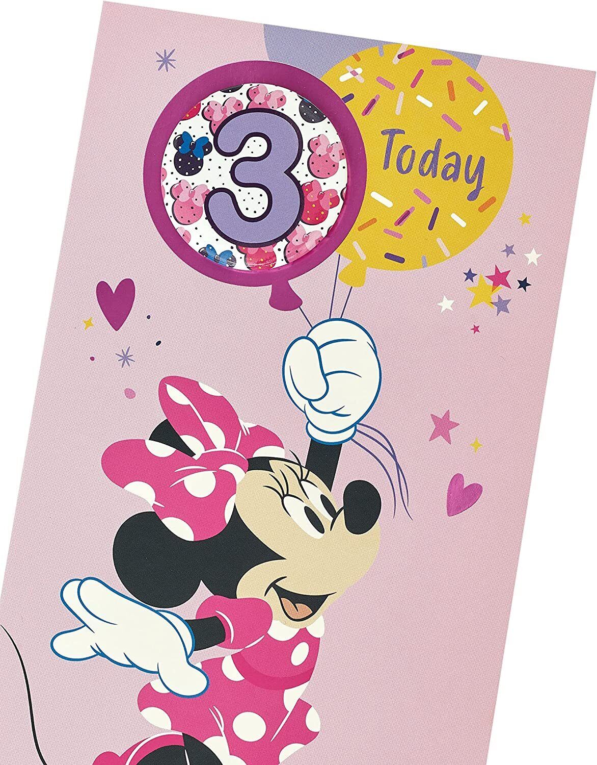3rd Birthday Card for Girls - Minnie Mouse Birthday Card - Age 3 Birthday Card - Disney Birthday Card - Badge Included, Multi (698243-0-1)