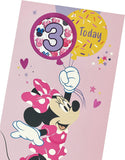 3rd Birthday Card for Girls - Minnie Mouse Birthday Card - Age 3 Birthday Card - Disney Birthday Card - Badge Included, Multi (698243-0-1)
