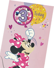 3rd Birthday Card for Girls - Minnie Mouse Birthday Card - Age 3 Birthday Card - Disney Birthday Card - Badge Included, Multi (698243-0-1)