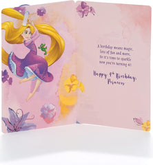 Disney 4th Birthday Card Princess Design With Rapunzel, Jasmine & Belle