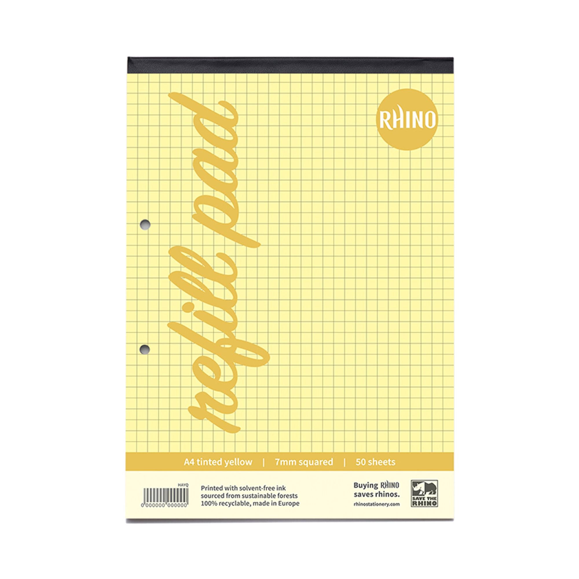 Rhino A4 Special Refill Pad 100 Page 7mm Squared Yellow Tinted Paper (Pack 6) - HAYQ-4 DD