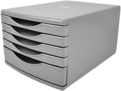 Deflecto A4 Desktop Drawer Organiser 5 Drawers - 1 x 60mm and 4 x 30mm Drawer Tower Unit Grey - CP145YTGRY