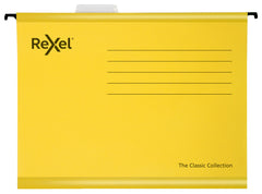 Rexel Classic A4 Suspension File Card 15mm V Base Yellow (Pack 25) 2115588 DD